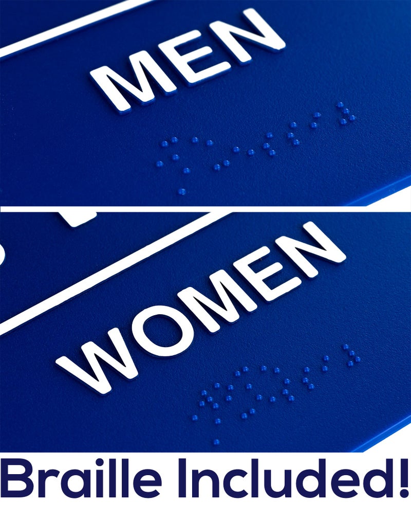Retail Genius ADA Mens and Womens Restroom Braille 9 in x 6 in Signs With Braille Lettering By Retail Genius. Durable Plastic Placards Display Bathroom Location and Gender. Self-Adhesive Backing For Easy Install - Image 5
